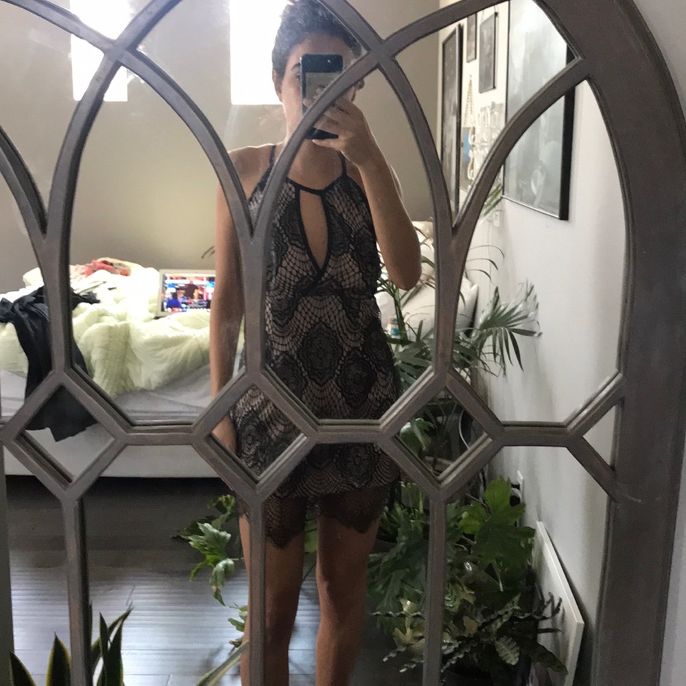 Lace tan and black dress! Worn once!!